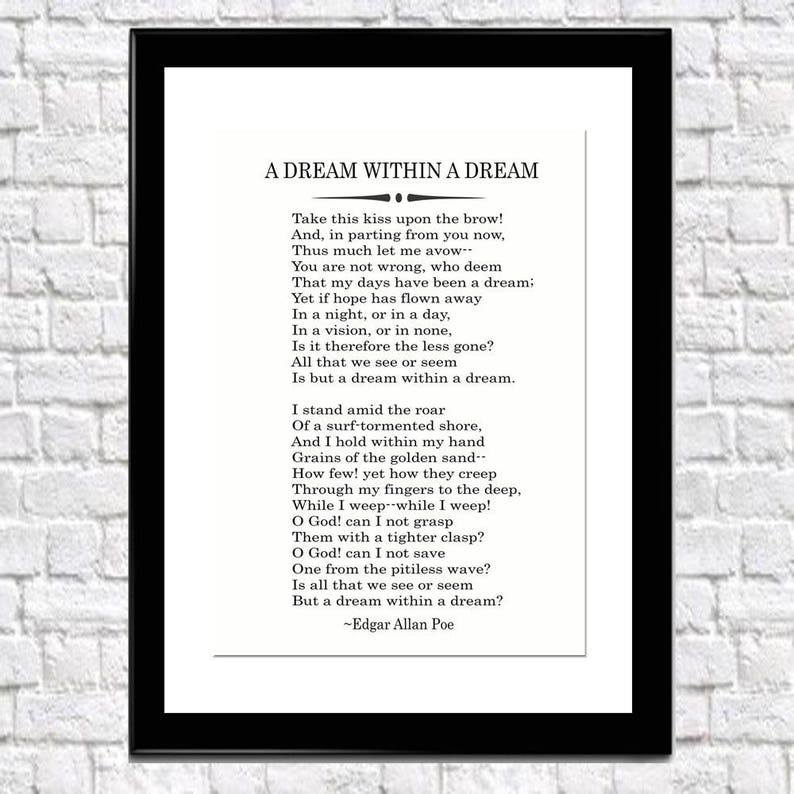 A Dream Within A Dream by Edgar Allen Poe Poetry Wall Art Poem Etsy