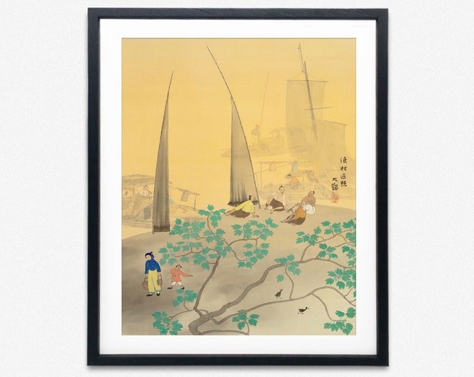 Japanese Print Yokoyama's 'Fishing Village in Sunset' Embrace the Serenity of Japanese Art and Transform Your Home into a Breathtaking Oasis