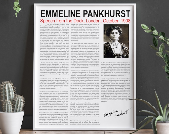 Feminist Poster Emmeline Pankhurst Speech From the Dock London 1908 Suffragette Poster Rights for Women Poster Inspiring Poster for Girl