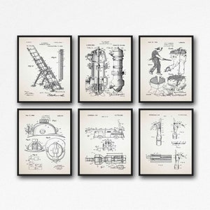 Fire Fighter Patent Prints Set of 6 Fireman Posters Fire Safety Signs - Poster | Print