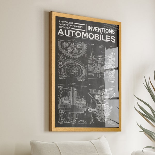 Invenciones de carteles de patentes de automóviles - Decoración perfecta para la cueva y el dormitorio del hombre - Regalo ideal para entusiastas de los automóviles - Win5
