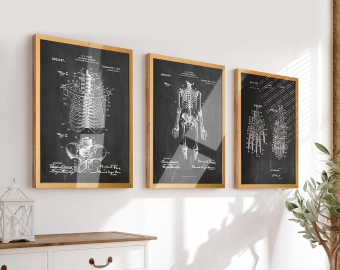 Medical Marvels: Set of 3 Skeleton Patent Posters - Ideal Wall Decor for Medical Enthusiasts and Students - WB713-715