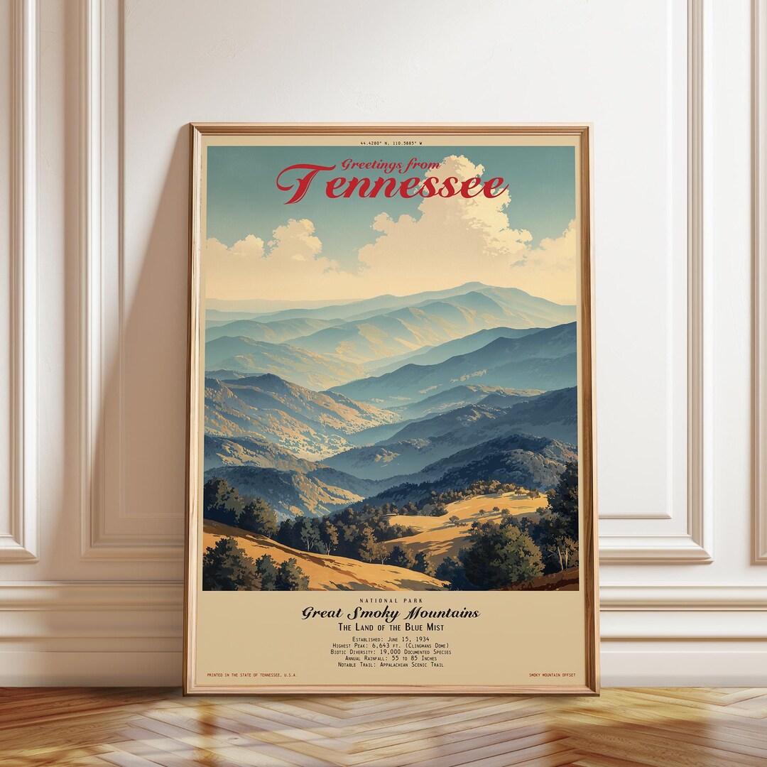 Great Smoky Mountains Poster | Tennessee Blue Ridge Landscape | Vintage ...