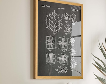 Mind-Bending Fun: Rubik's Cube Patent Poster - Ideal Gamer Room Wall Decor and Gift for Puzzle Enthusiasts and Brain Teaser Fans - WB349