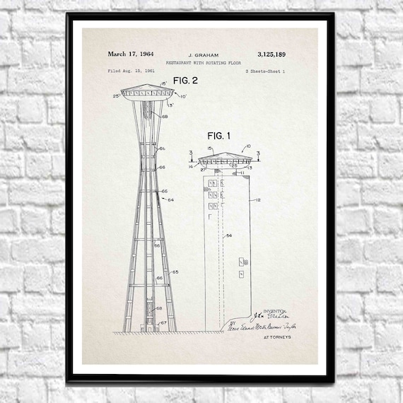 Space Needle Seattle City Art Space Needle Blueprint Drawing Etsy