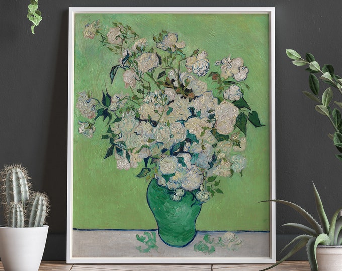 Van Gogh Roses 1890 Van Gogh Painting Timeless Beauty: Captivating Van Gogh Painting Print - Green Classic Art for Your Home