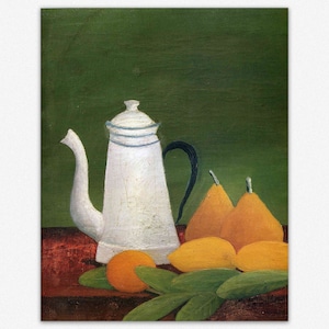 Kitchen Still Life Painting Teapot and Fruit by Henri Rosseau Beautiful Kitchen Art Henri Rousseau Kitchen Still Life Painting Rich Colors image 8