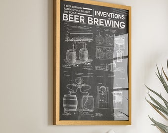 Inventions of Beer Brewing Patent Poster: Craft Beer Wall Decor for Pub, Bar, and Restaurant - Cheers to Unique Brewing History - Win26