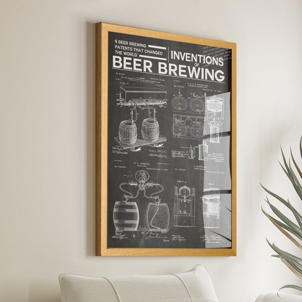 Inventions of Beer Brewing Patent Poster: Craft Beer Wall Decor for Pub, Bar, and Restaurant - Cheers to Unique Brewing History - Win26