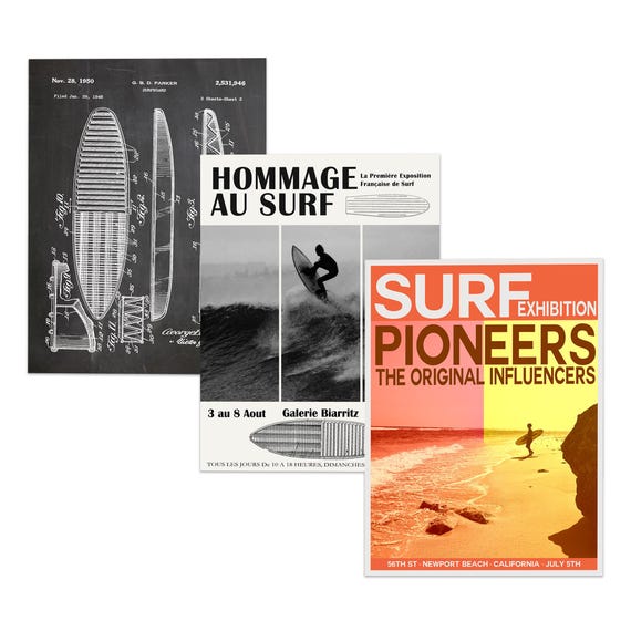 Surfing Posters Set of 3 Surf Prints High Definition Art - Poster