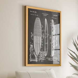 Surf's Up in Style: Stampa di brevetto di tavola da surf del 1950 - Arte murale vintage sul surf - Decorazione da spiaggia - Poster di tavola da surf - Invenzioni sul surf - WB049