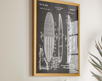 1950 Surfboard Patent Print: Vintage Surfing Wall Art