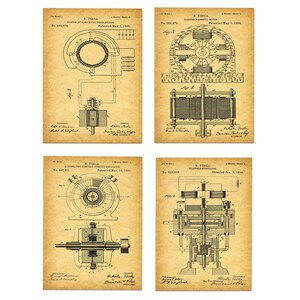 Tesla Inventions Nikola Tesla Poster Tesla Prints Tesla Wall Art Set of 4 Tesla Invention Prints Invention - Poster, Framed and Canvas Print Vintage