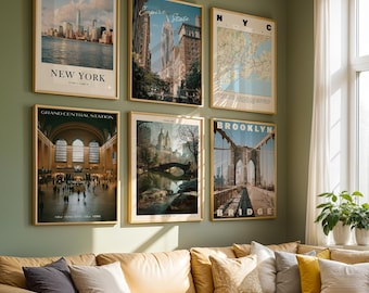 New York Posters Set of 6 | NYC Landmarks & City Map Collection Travel Wall Art