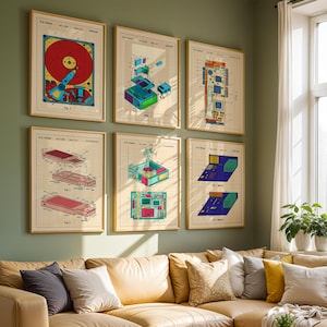 Tech Nostalgia: Vintage Computer Patent Art - Set of 6 Colorful Prints for Computer Enthusiasts - Poster, Framed Print