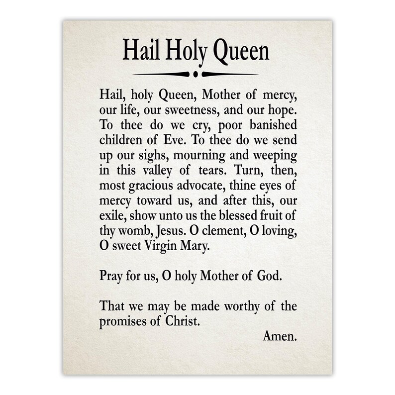 Hail Holy Queen Prayer Print: Catholic Home Decor - Etsy