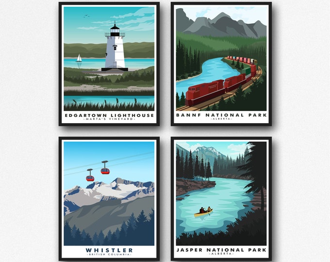 Canada Travel Posters Set of 4 Modern Canadian Prints