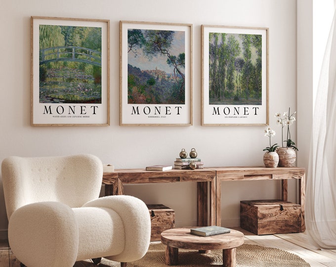 Set of 3 Claude Monet Posters Monet Prints High Resolution Reproduction of 3 Beautiful Monet Paintings Modern Wall Art Series of Prints