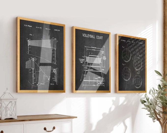 Spike Your Space with 3 Volleyball Patent Prints - Ideal Volleyball Room Decor & Gifts for Players, Coaches, and Teams - WB308-310