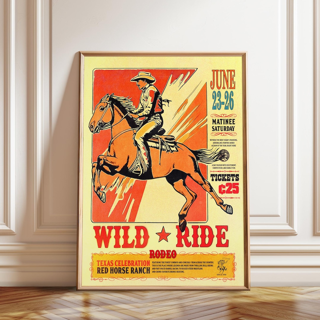 Western Rodeo Posrer Texas Rodeo Art Print: Vintage Cowboy Poster, Western Wall Art - Etsy