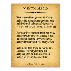 William Butler Yeats Poem Print – "When You Are Old" Anniversary Gift Vintage