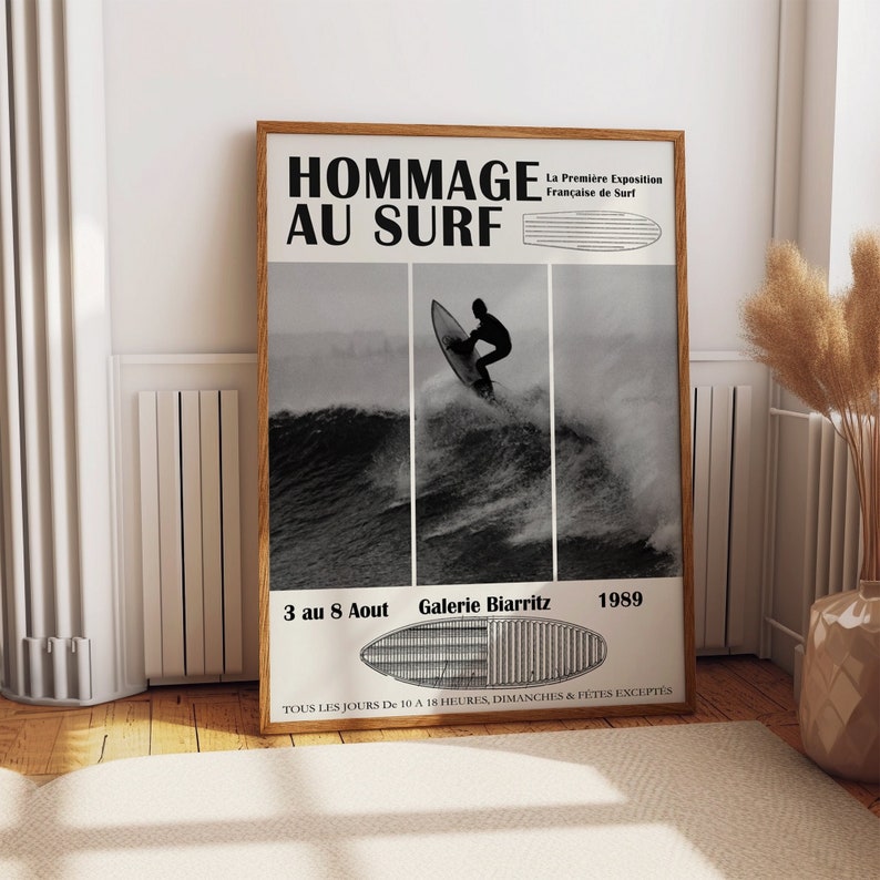 Ride the Waves: Biarritz Surfing Exhibition Poster Vintage Surfing Print Biarritz Surfing Poster Beach House Decor Coastal Poster image 1