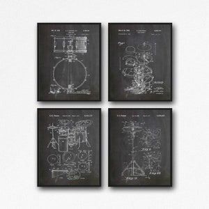 Juego de 4 impresiones de batería con decoración de batería, pósteres de invención de batería WB459-464