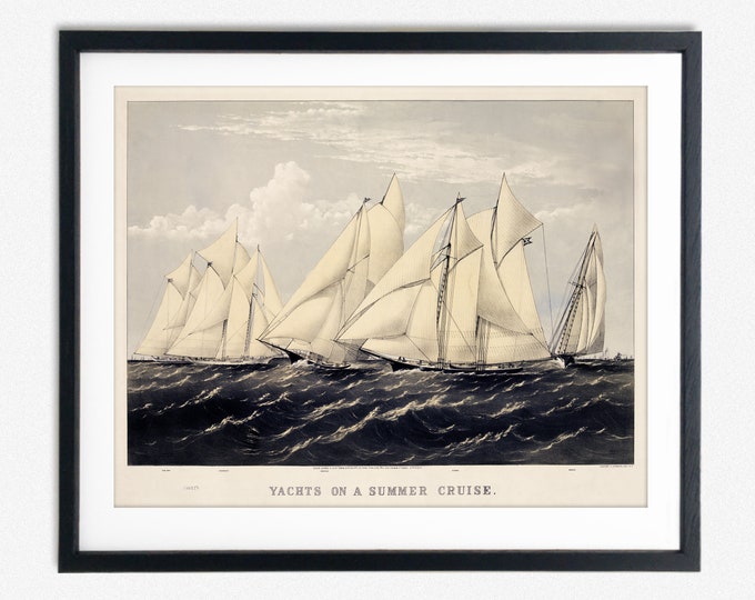 Yachts on a Summer Cruise Painting Circa 1900 Sailing Wall Art Boathouse Poster Serene Seafaring Splendor Nautical Poster for Yacht Lovers