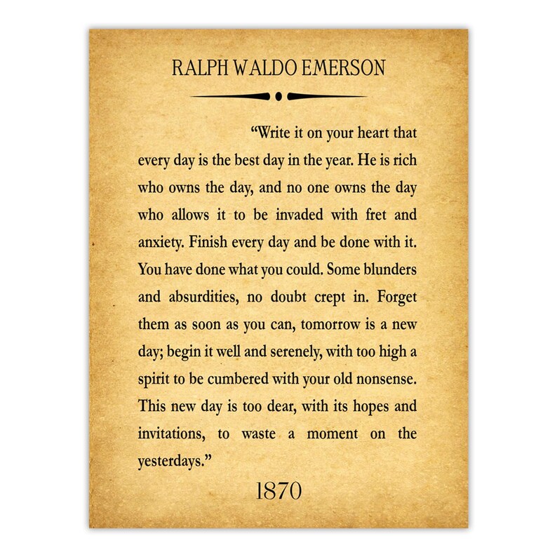 Ralph Waldo Emerson Quote Print: Literary Art, Inspirational Wall Decor Vintage