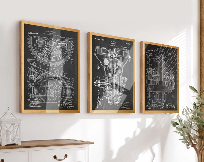 Power of Precision: Set of 3 Mechanical Gearing and Transmission Patent Posters - Technical Invention Decor and Unique Gift - WB660-662-663