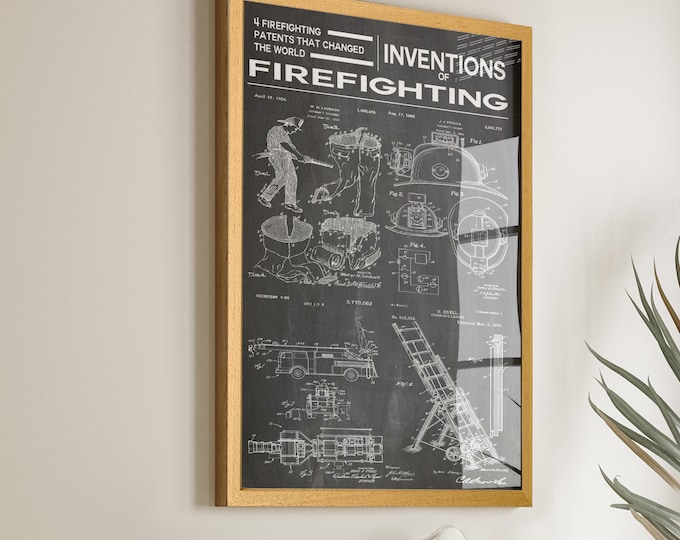 Vintage Fire Station Patent Poster: Firefighting History with this Unique Man Cave Wall Decor - Ideal Housewarming Gift for Him - Win12