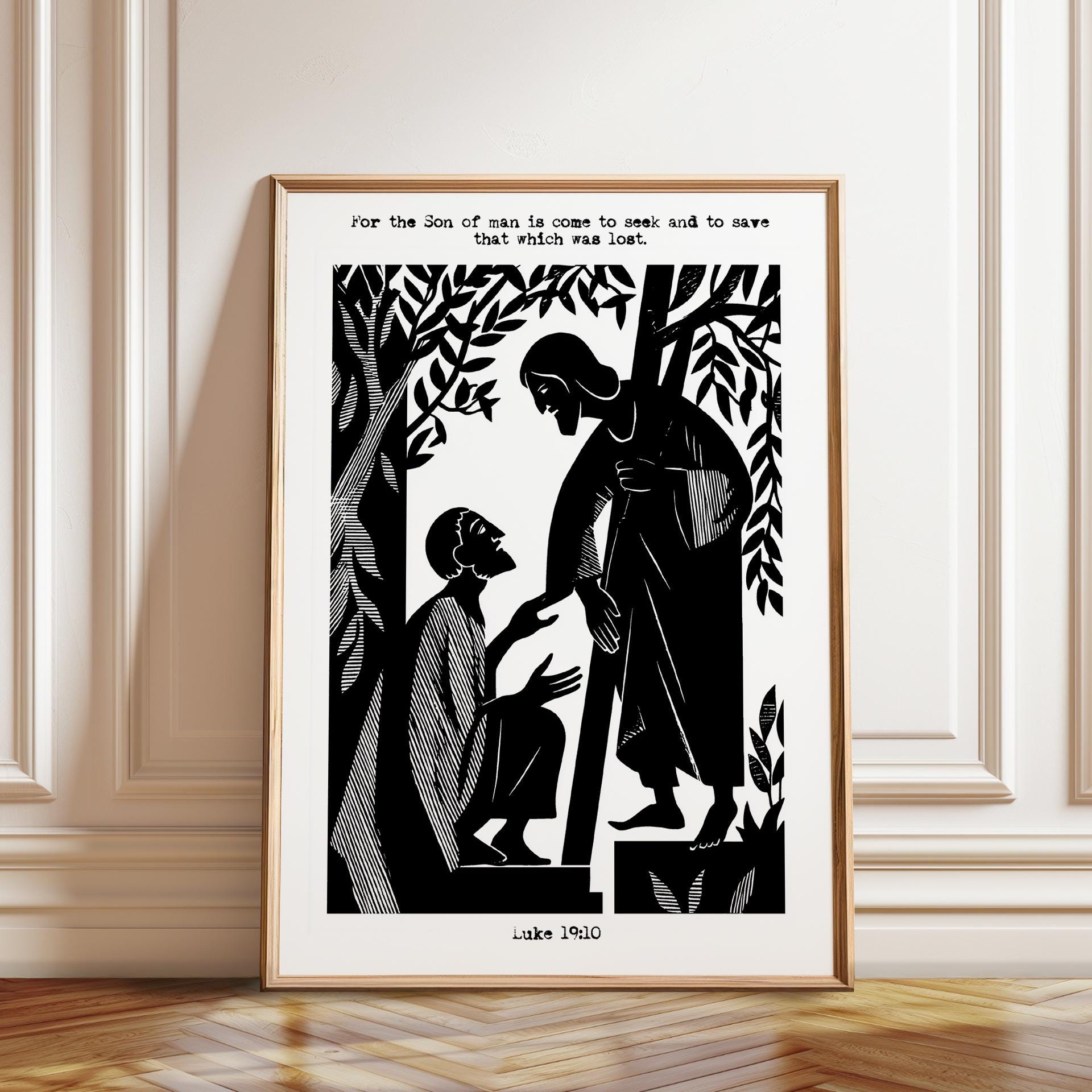 Luke Astorigin　ART POSTER 1/100　ポスター Zacchaeus and Jesus Art Print: Luke 19 10 Scripture Poster in