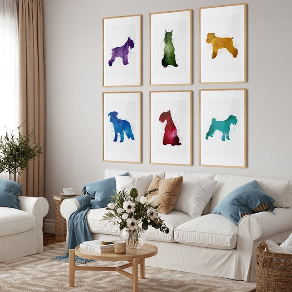 Cadeaux pour schnauzer nain, art mural pour schnauzer, affiches pour schnauzer, lot de 6 cadeaux pour chien pour un nouveau propriétaire, oeuvre d'art murale pour les amoureux des chiens