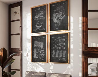 Kunstprintset ijshockeypatenten: vintage sportdecor