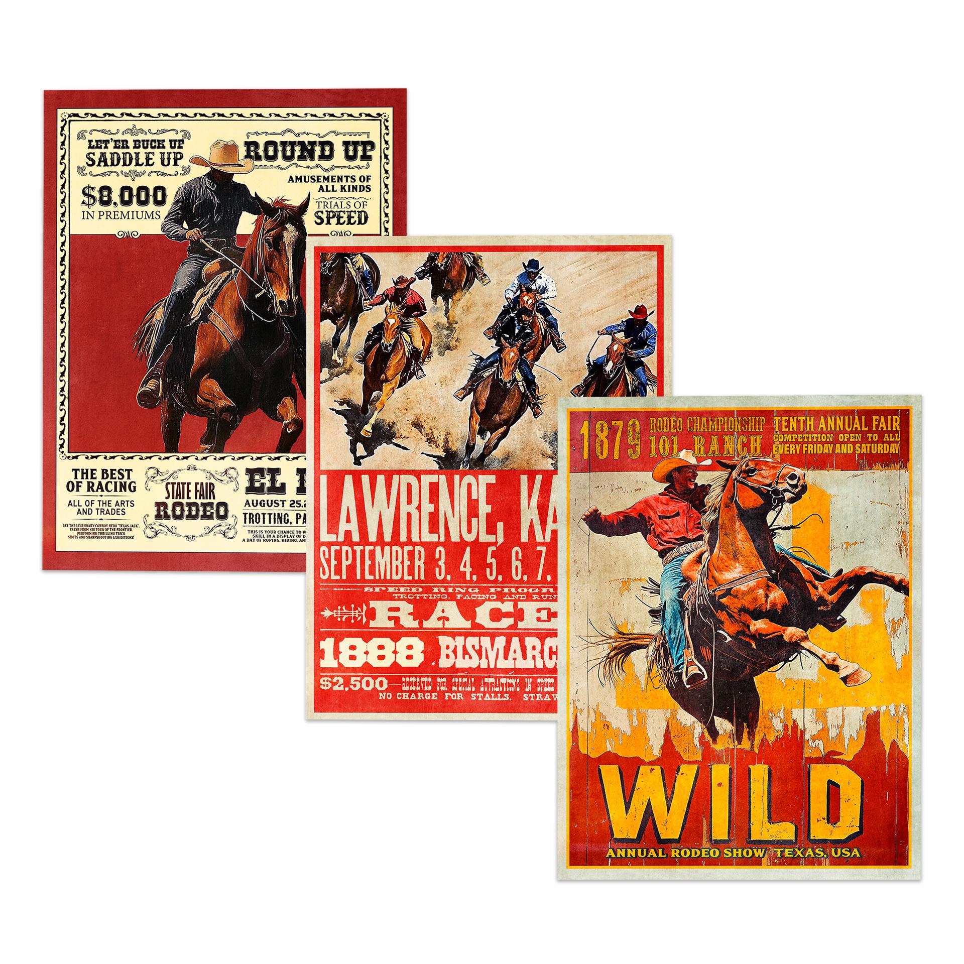 Vintage Rodeo Poster Set: Wild West Cowboy Art, Sepia Tone Prints - Etsy
