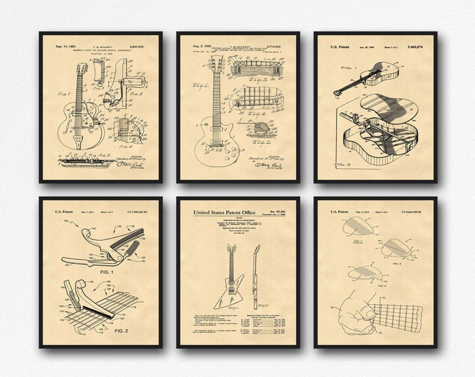 Guitar Poster Set of 6 Guitar Patent Prints