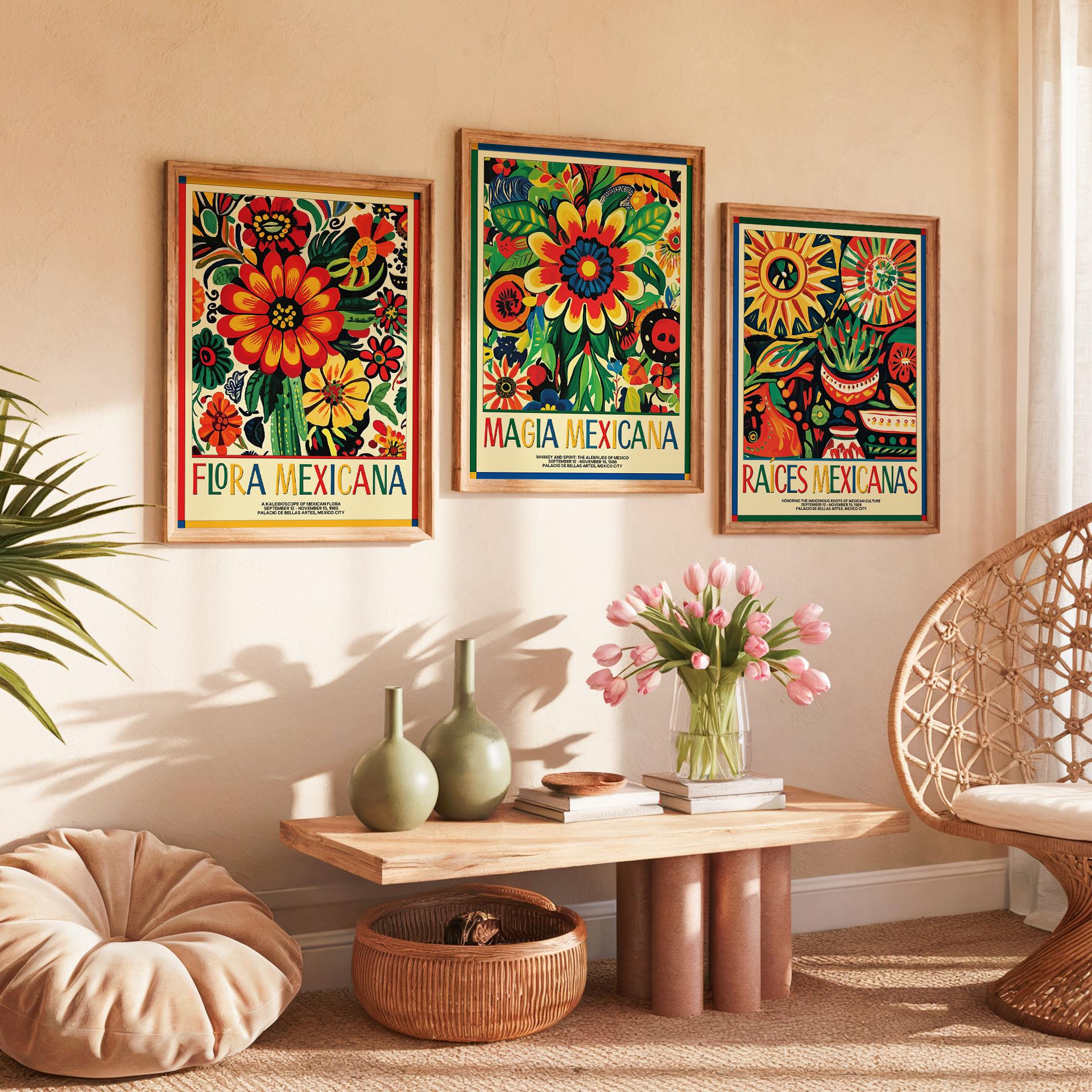 Mexican Folk Art Print Set: Vibrant Floral Fiesta Wall Art - Etsy
