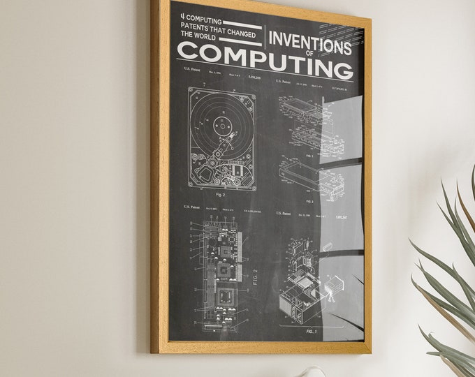 Explore the Inventions of Computing - Computer Gift Poster - Ideal Office and Home Wall Decor with Computer Patent Art - Win42