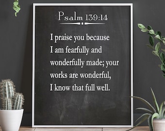 Psalm Print Psalm 139:14 Bible Poster Bible Quote Wall Art