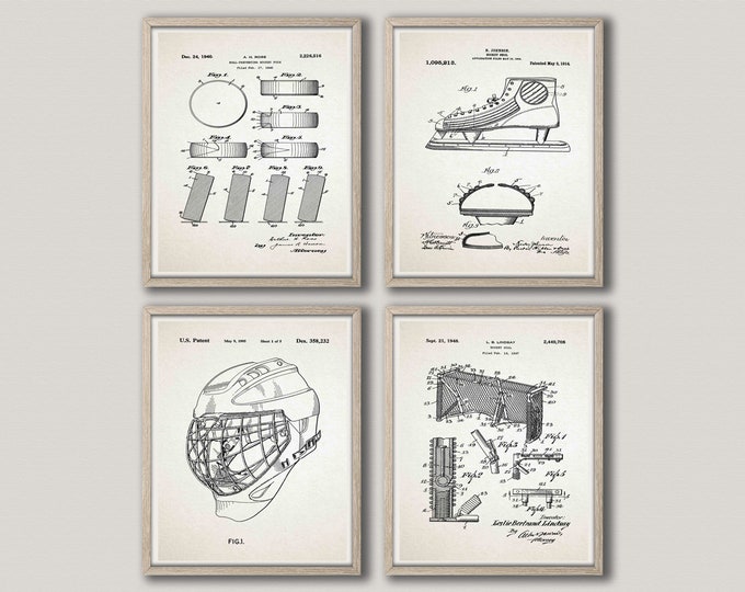 Ice Hockey Prints Set of 4 Ice Hockey Posters Ice Hockey Poster Ice Hockey Art ice Hockey Wall Art Ice Hockey Patent Print WB276-278-279-280