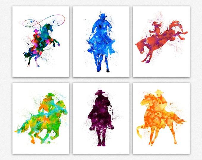 Cowboy Posters Wild West Set of 6 Western Style Watercolor Posters Southwestern Decor Southwestern Wall Art