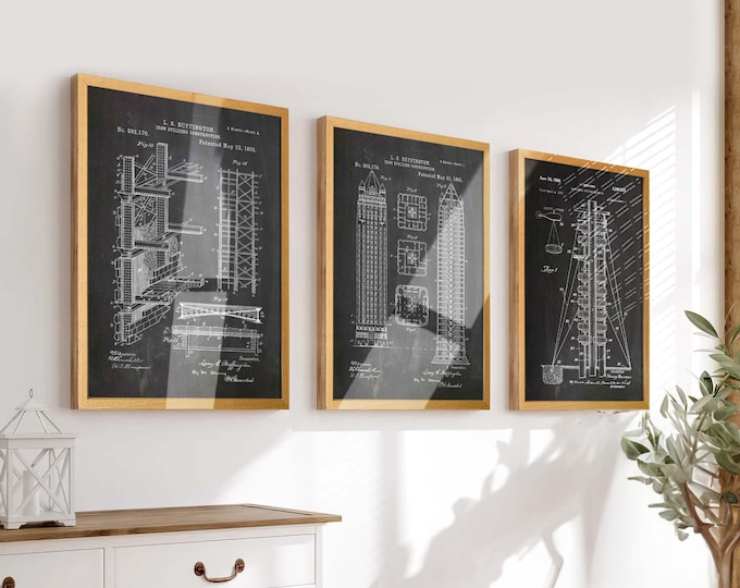 Building the Future: Set of 3 Modern Construction Patent Posters - Ideal Wall Art for Builders and Architecture Enthusiasts - WB592-593