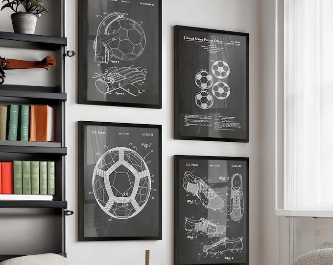 Kick Off with Champions: Set of 4 World Cup Soccer Patent Wall Posters - Ideal Wall Art for Soccer Enthusiasts and Coaches - WB071