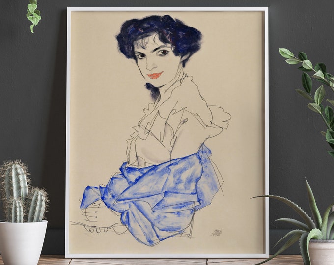 Captivating Egon Schiele Poster: Exquisite Art Print for Stylish Décor & Enthusiasts Exquisite Painting of Woman in Blue by Egon Schiele