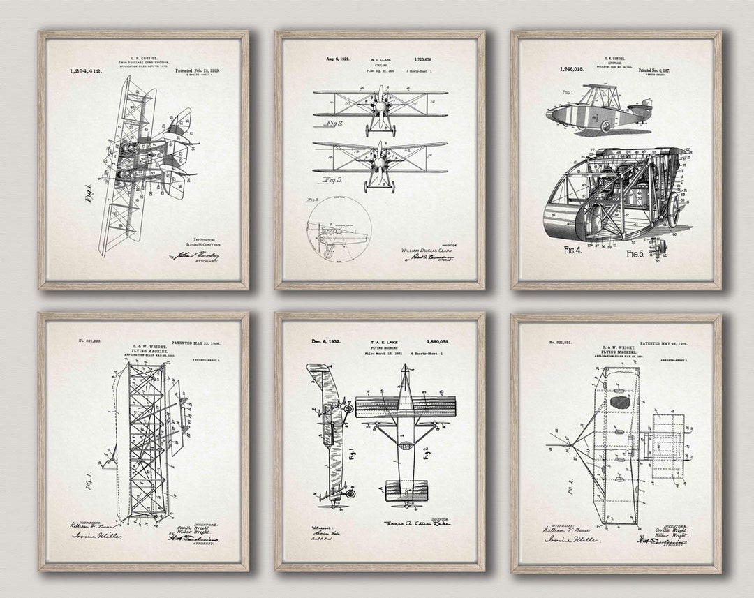 Airplane Poster Airplane Blueprints Set of 6 Airplane Decor Gift for ...