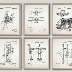 Flugzeug Blueprint Kunstdrucke: Pilot Geschenk, 6er Set