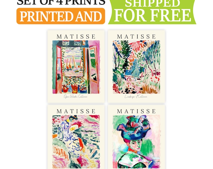 Matisse Masterpieces: Set of 4 High Resolution Reproduction Posters for Stylish Home Decor Exquisite Pink and Blue Artwork for Home Decor