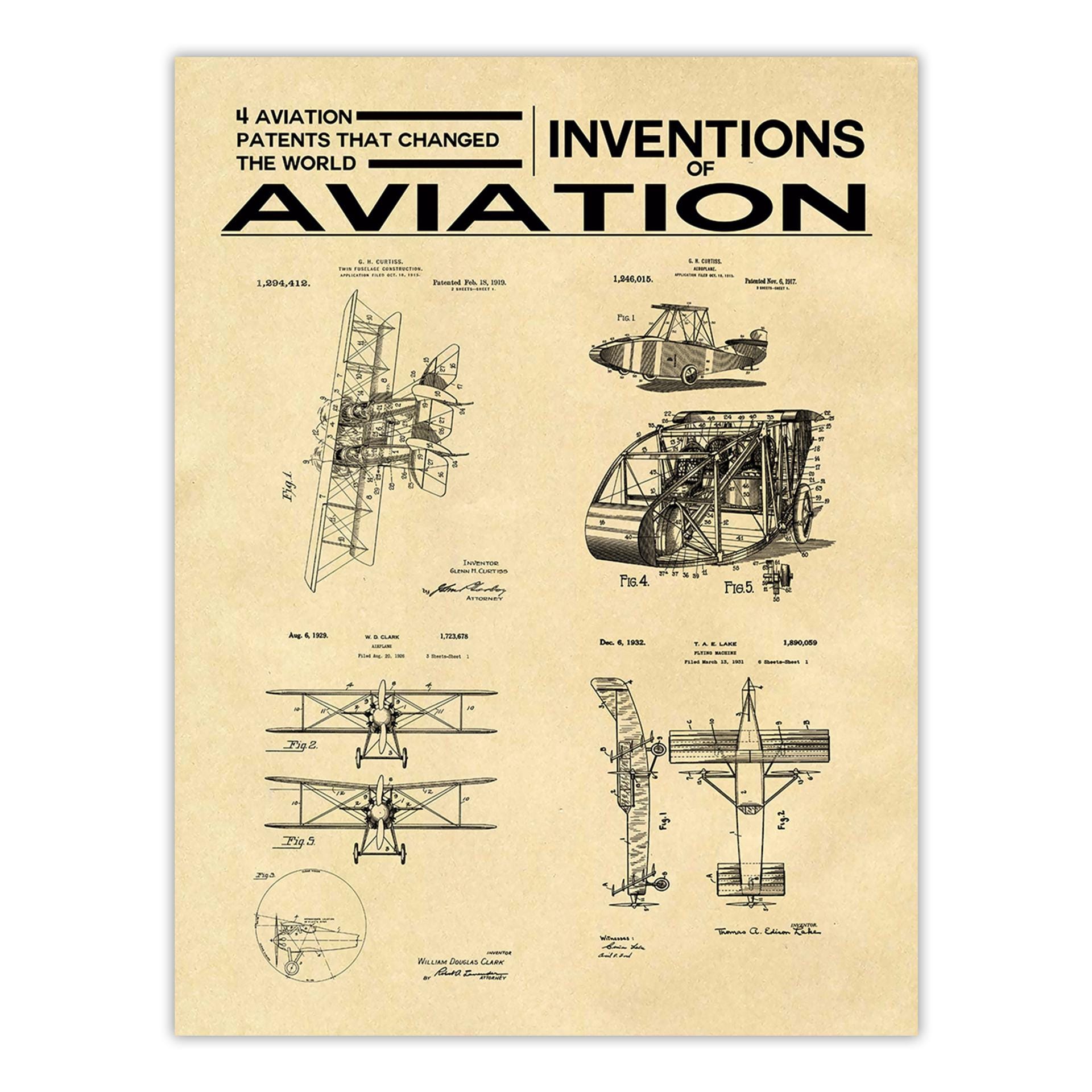 Aviation Patent Art Print: Vintage Airplane Inventions - Pilot Decor - Etsy