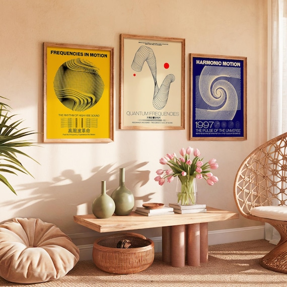 Soundwave Art Print Set of 3: Abstract Harmonic Motion, Modern