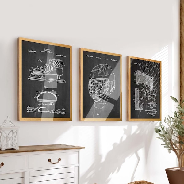 Hockey Legends: Set of 3 Ice Hockey Patent Posters - Perfect Wall Art for Hockey Fans and Sports Enthusiasts - WB276-278-280